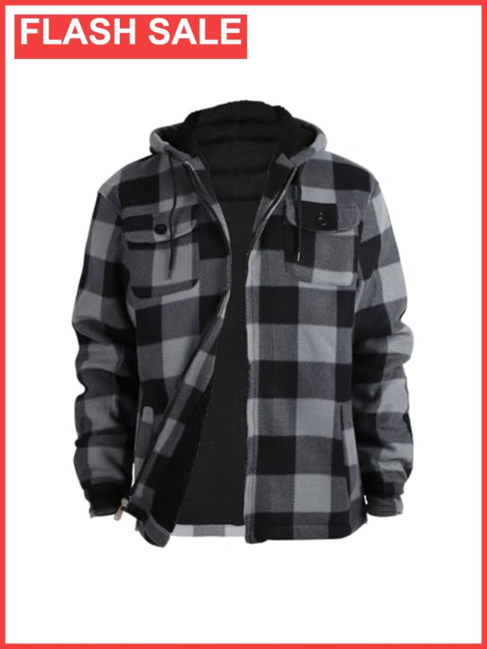Sherpa Lined Fleece Zip Up Hoodie Jacket Plaid Heavyweight Winter